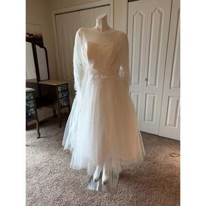 TS Couture Ivory Tulle Bridal Dress – Long Sleeve & Knee Length – Fits 10–12